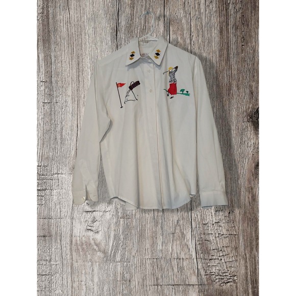 Karen Scott Tops - Karen Scott Vintage Golf Embroidered Button Up Blouse White Size Medium